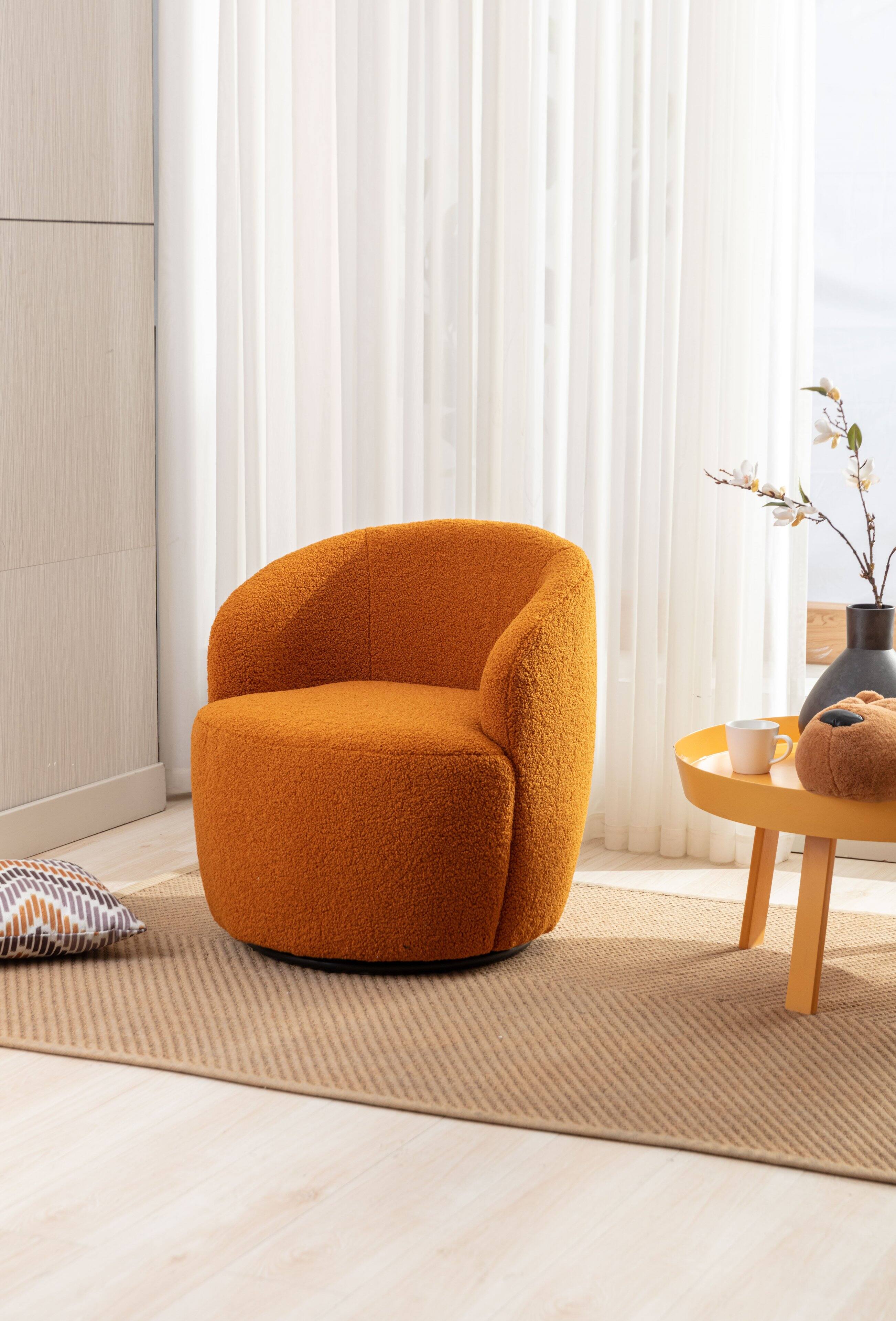 Front. COWLOWN - Teddy Fabric Swivel Accent Armchair Barrel Chair with Metal Ring Base Caramel - Caramel.