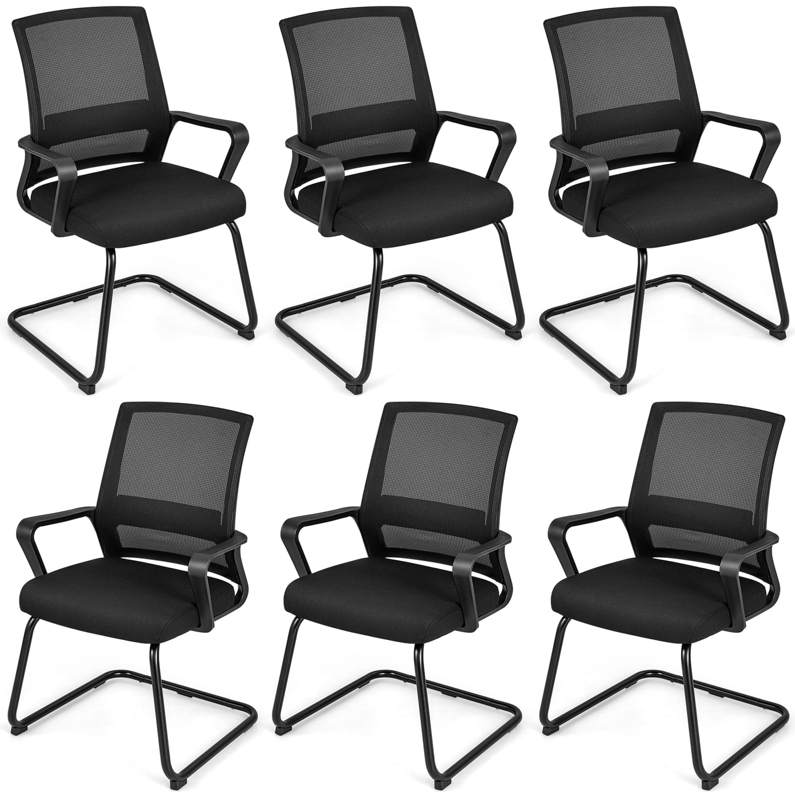 Gymax - Office Mesh Chair Set of 6 Upholstered Guest Conference Chair w/Ergonomic Backrest - Black