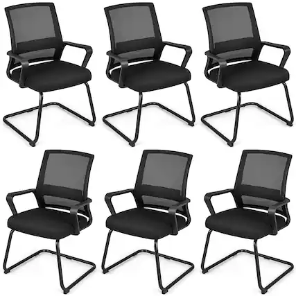 Front. Gymax - Gymax Office Mesh Chair Set of 6 Upholstered Guest Conference Chair w/Ergonomic Backrest - Black.