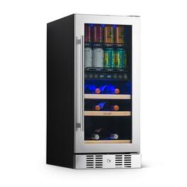 NewAir - 15” Premium Built-in Dual Zone 9 Bottle and 48 Can Wine and Beverage Fridge with SplitShelf and Seamless Door - Stainless Steel