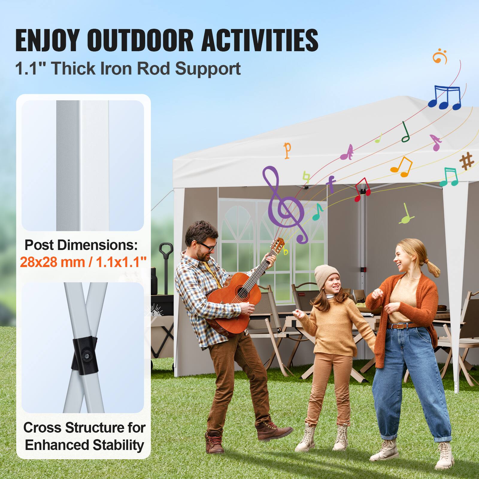 ENJOY OUTDOOR ACTIVITIES

1.1" Thick Iron Rod Support

Post Dimensions: 28x28 mm / 1.1x1.1"

Cross Structure for Enhanced Stability
