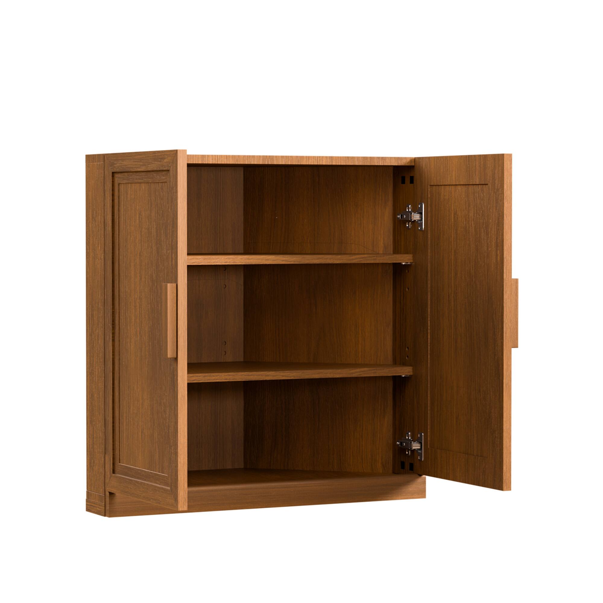 Alt View 1. Lirago - Set of 2  Small Corner Accent Cabinets with Solid Wood Doors in Walnut Color 31"Hx31"Wx16"D - Walnut.