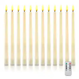 IMAGE - 12 Pcs Taper Candles 3D Wick Ivory Flameless Candles with 10 Keys Remote and Timer - Warm White