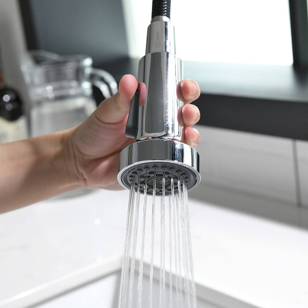 Back. TinyHomie - Commercial Black Kitchen Faucet Pull Down Sprayer Single Handle - Black.