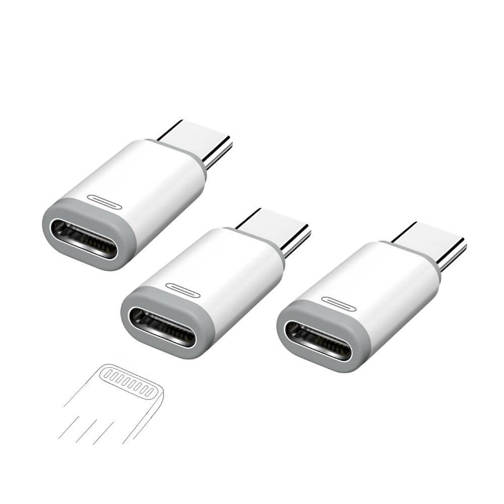 Alt View 1. Qixxronics - Lightning to USB C Adapter, Lightning Female to Type-C Male Charger Cable Connector (3 Pack) - White.