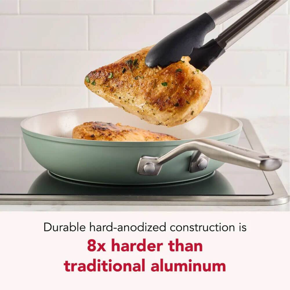 Durable hard-anodized construction is 8x harder than traditional aluminum