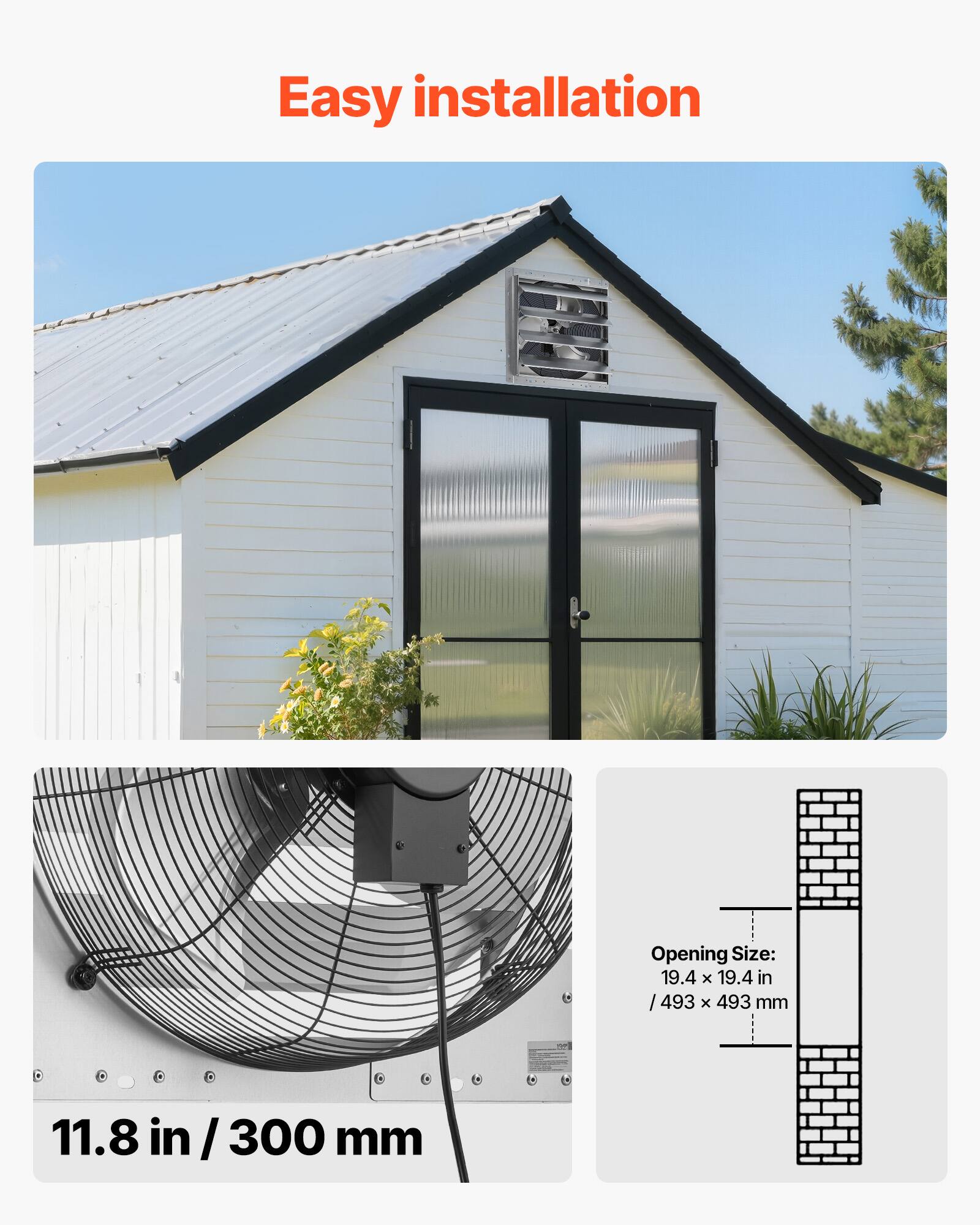Easy installation

Opening Size: 19.4 x 19.4 in / 493 x 493 mm

11.8 in / 300 mm