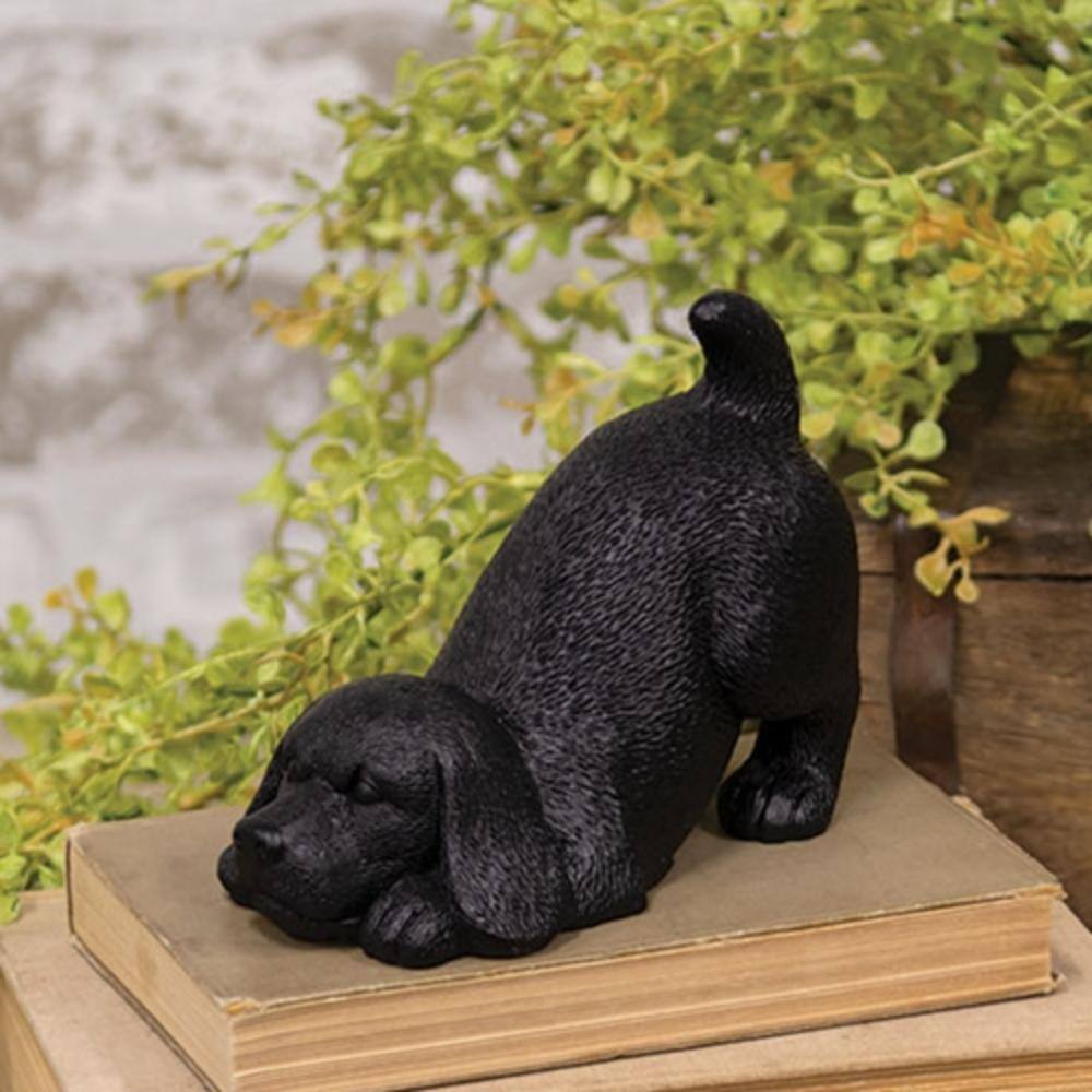 Angle. BreeBe - Black Resin Playful Puppy Figurine - Black.