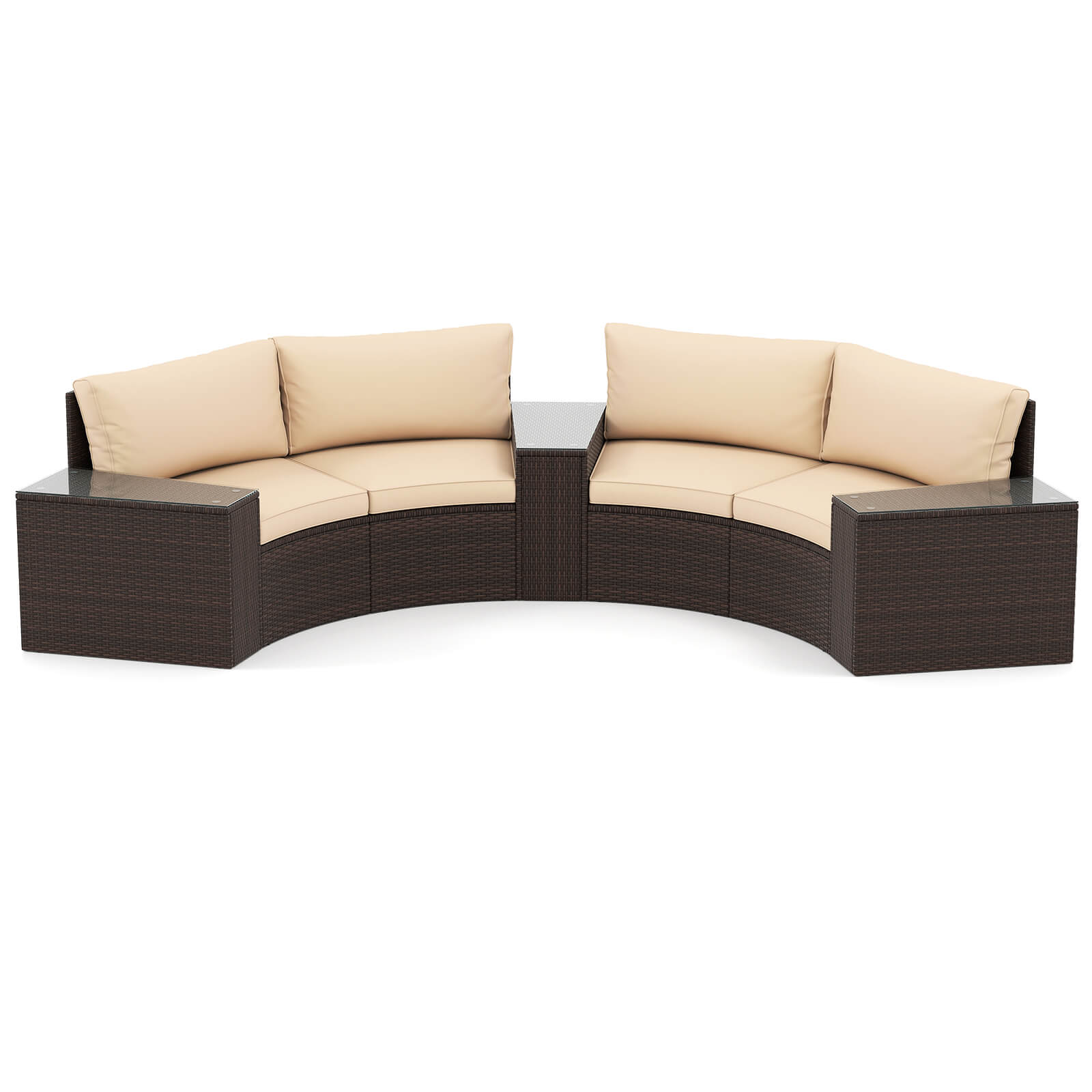 Alt View 5. Gymax - Gymax Set Of 5 Patio Furniture Set w/Tempered Glass Top Side Tables Back & Seat Cushions - Brown.