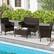 Alt View 4. Costway - 4 PCS Patio Furniture Set with Washable Cushions and Tempered Glass Coffee Table - Black + Mix Brown.