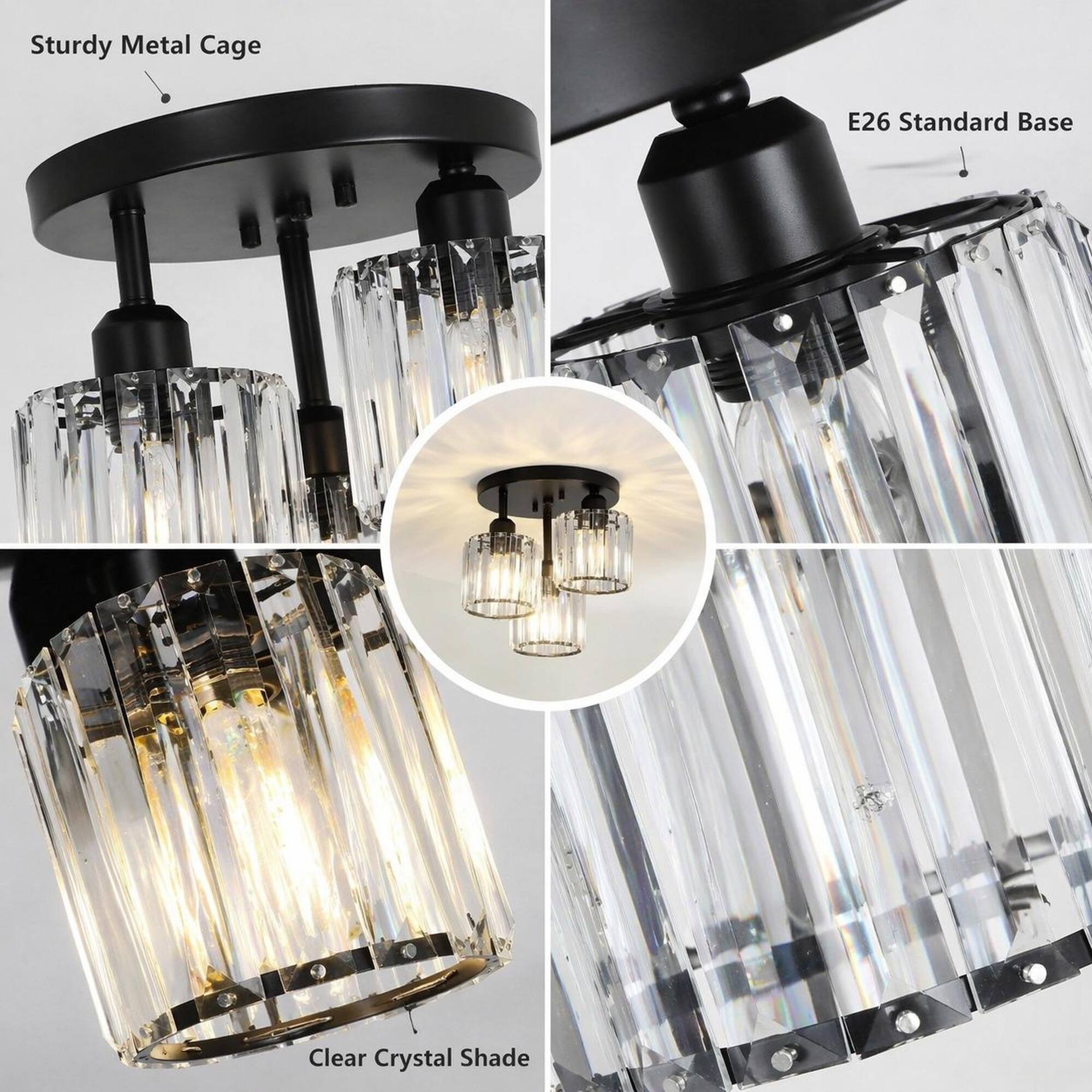 Sturdy Metal Cage  
E26 Standard Base  
Clear Crystal Shade
