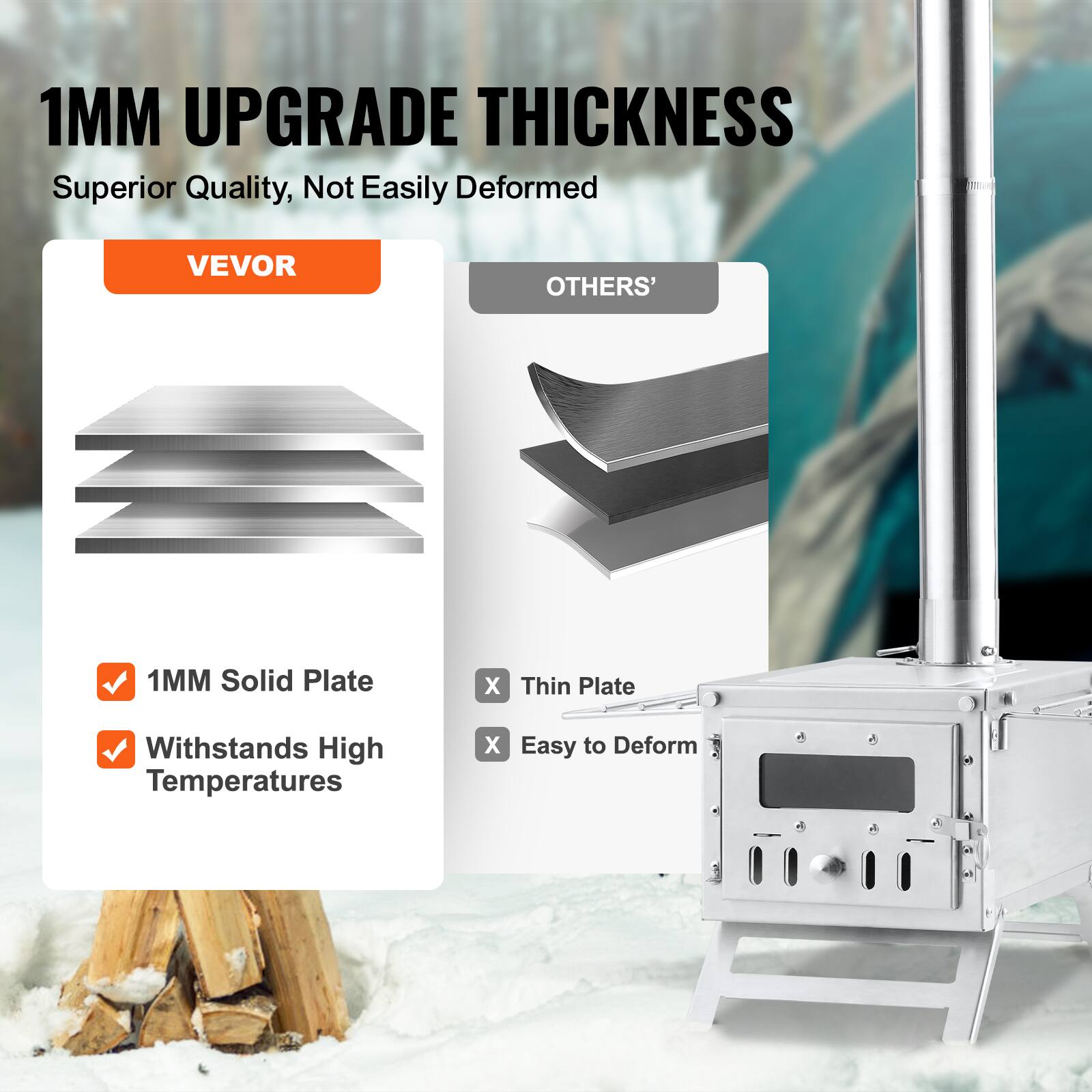 1MM UPGRADE THICKNESS  
Superior Quality, Not Easily Deformed  

VEVOR  
1MM Solid Plate  
Withstands High Temperatures  

OTHERS'  
Thin Plate  
Easy to Deform