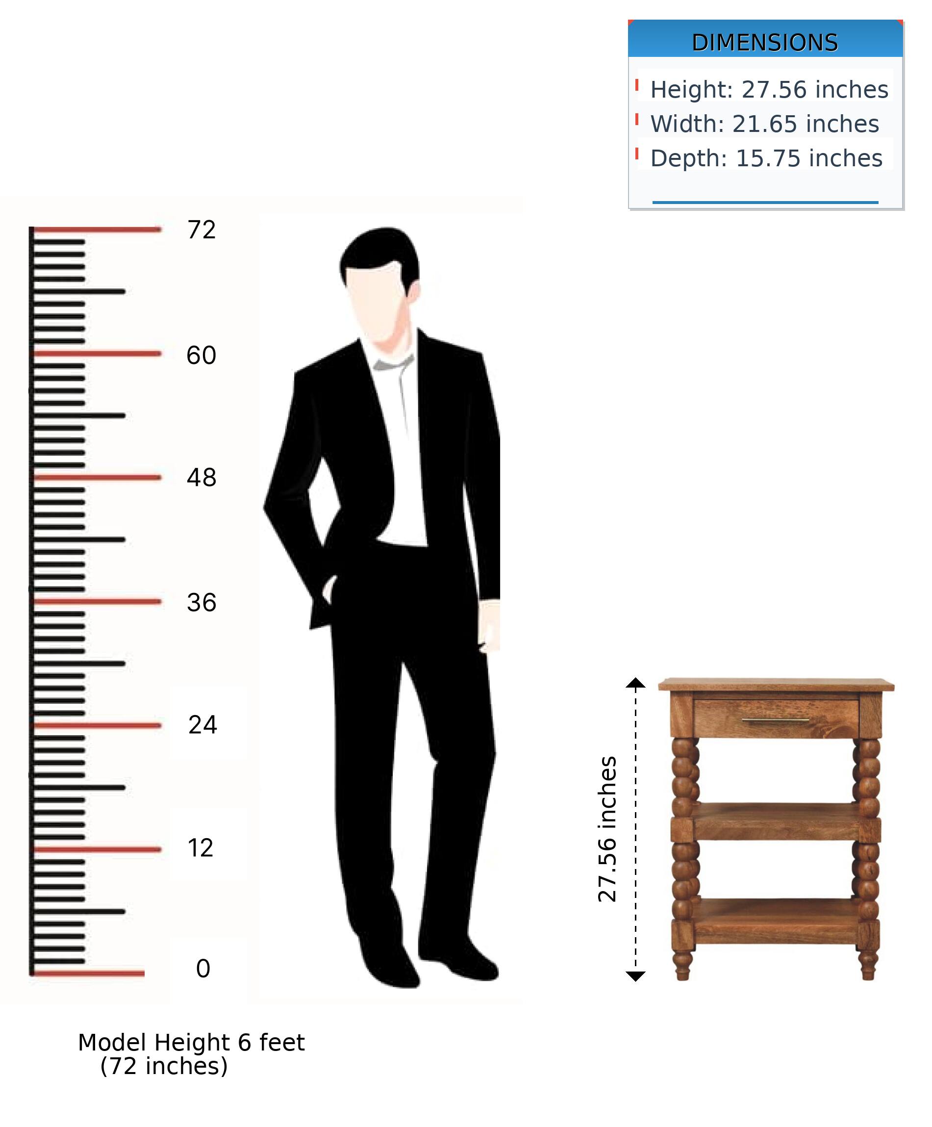 DIMENSIONS  
Height: 27.56 inches  
Width: 21.65 inches  
Depth: 15.75 inches  

Model Height 6 feet (72 inches)