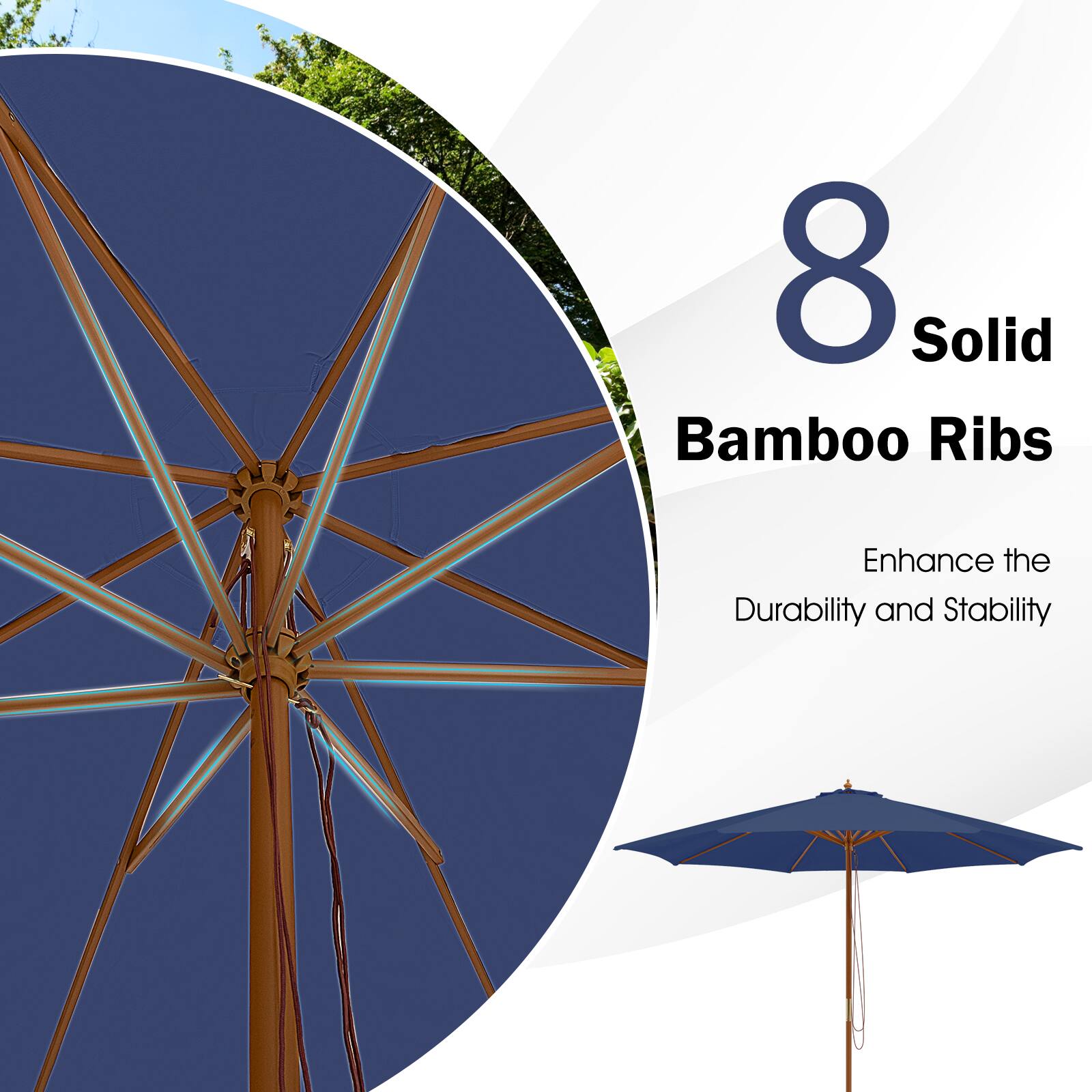 8 Solid Bamboo Ribs
Enhance the Durability and Stability