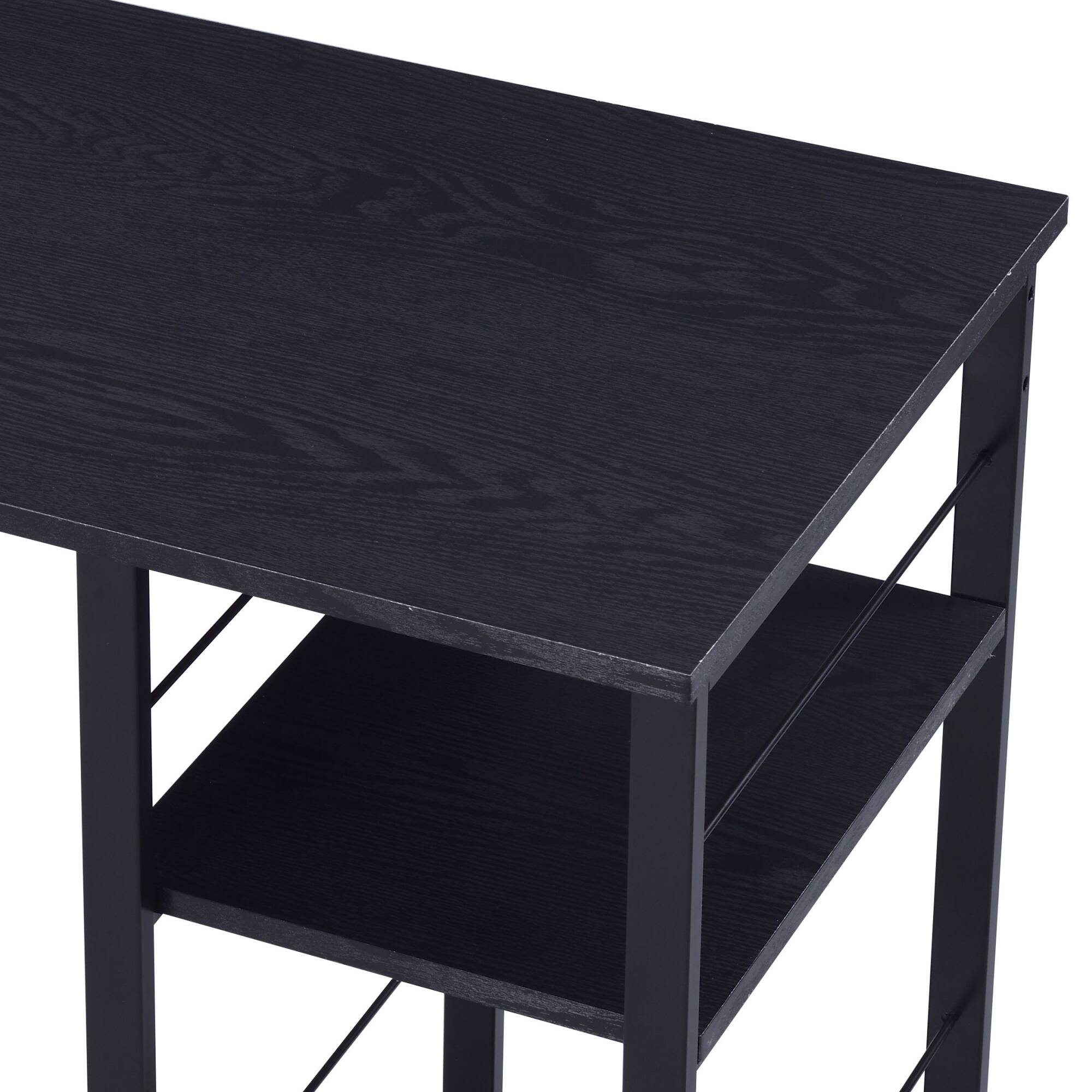 Angle. GOODSILO - Two-Tier Writing Desk with Metal Open Base Design - Black.