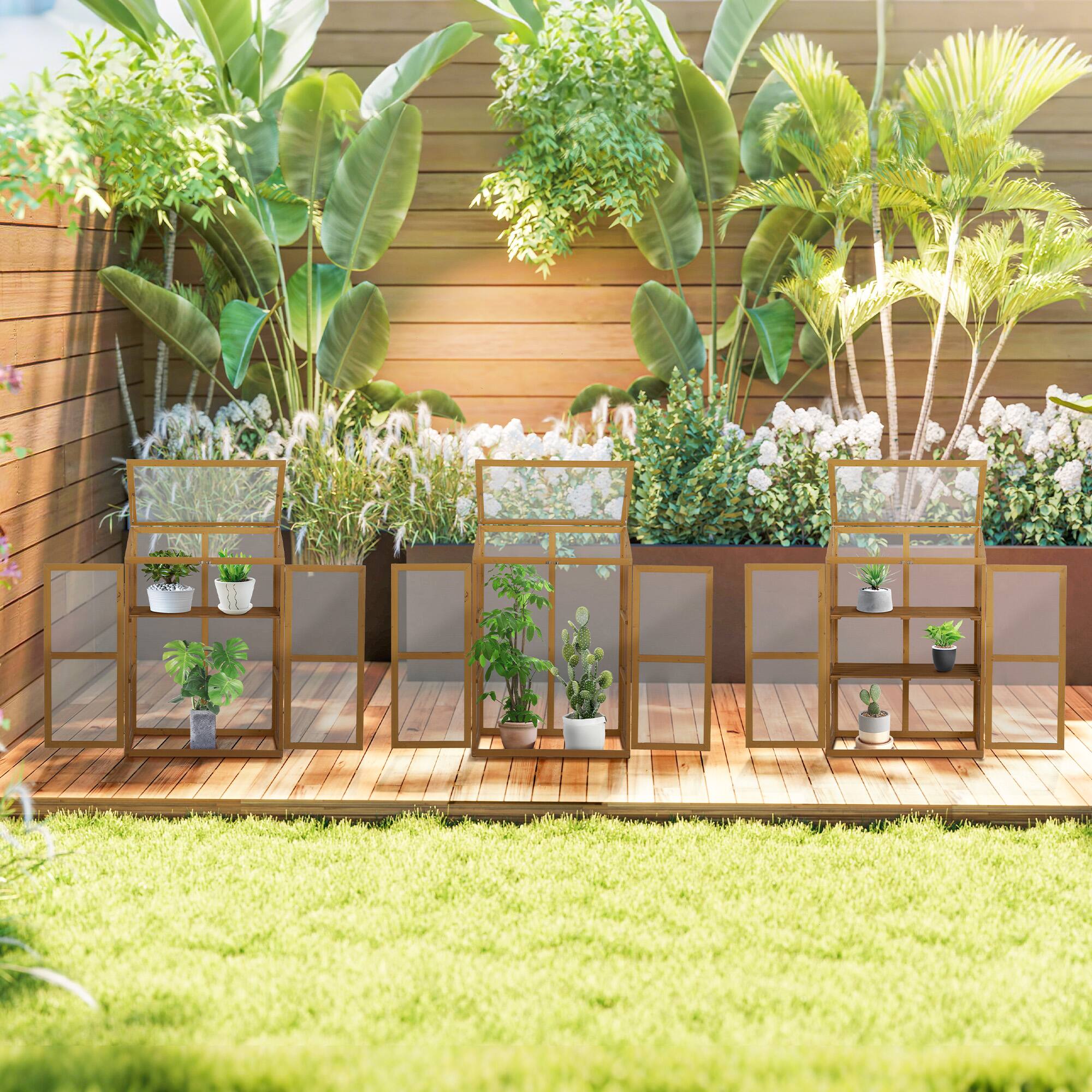 Alt View 1. Outsunny - Wooden Cold Frame Greenhouse with Adjustable Shelves, Mini Greenhouse Cabinet, 30" L x 24" W x 44" H.