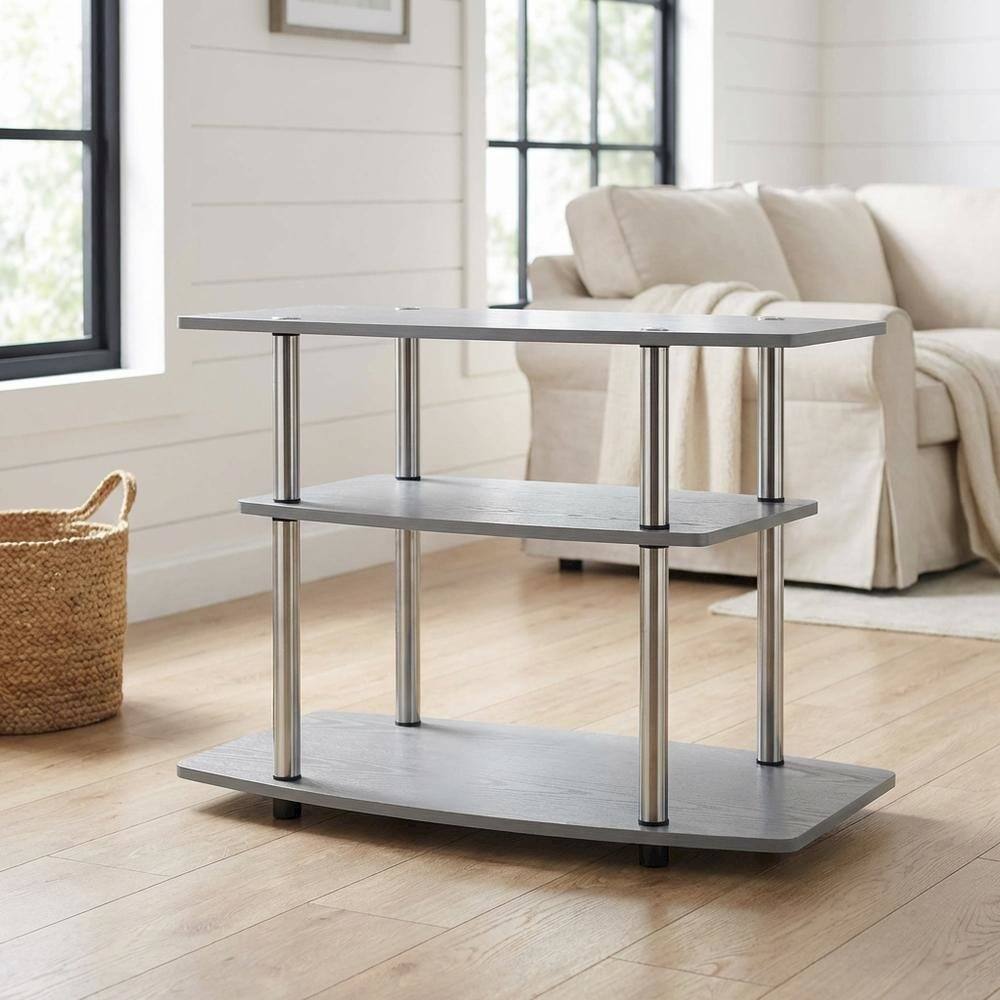 Alt View 1. FurniFact - Gray No Tools 3-Tier TV Stand for TVs up to 37 inches, Transitional style - Gray.