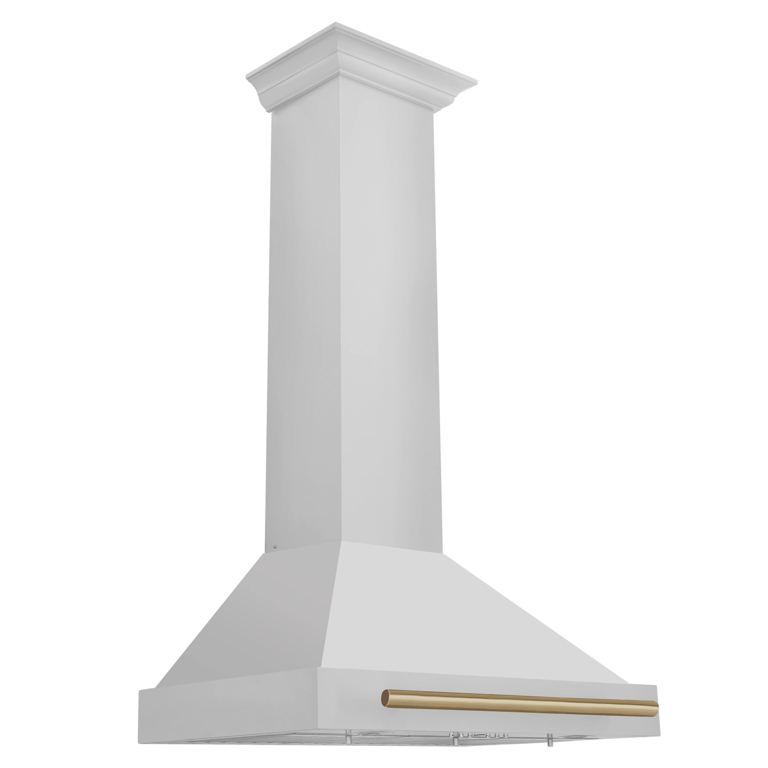 Left. ZLINE - ZLINE 30 in. Autograph Edition Convertible Stainless Steel Range Hood with Stainless Steel Shell and Champagne Accents - Stainless steel.