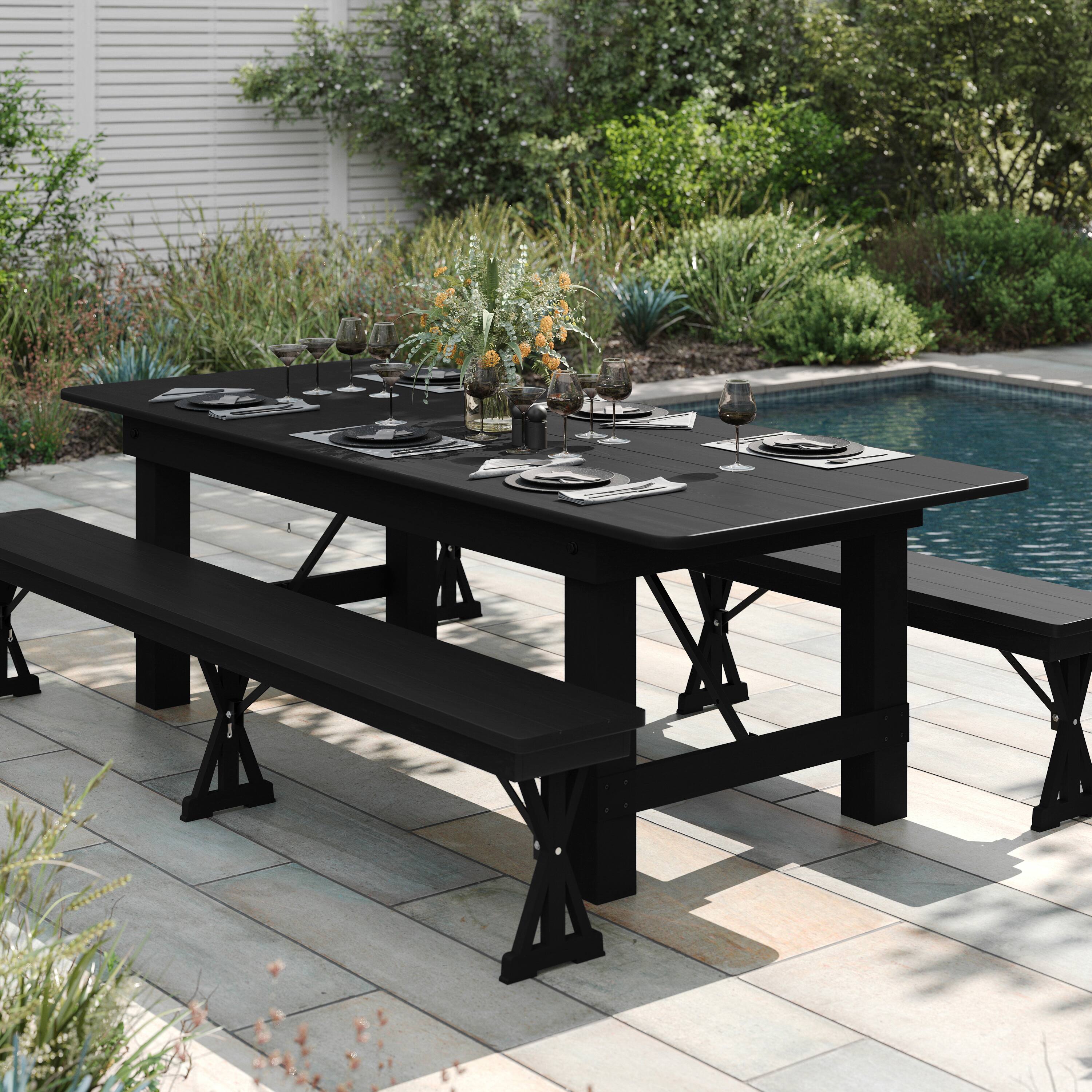 Alt View 1. Flash Furniture - HERCULES 8' x 40" Rectangular Black Wash Commercial Farmhouse Folding Table, Antique Rustic Solid Pine Dining Room Table - Black.