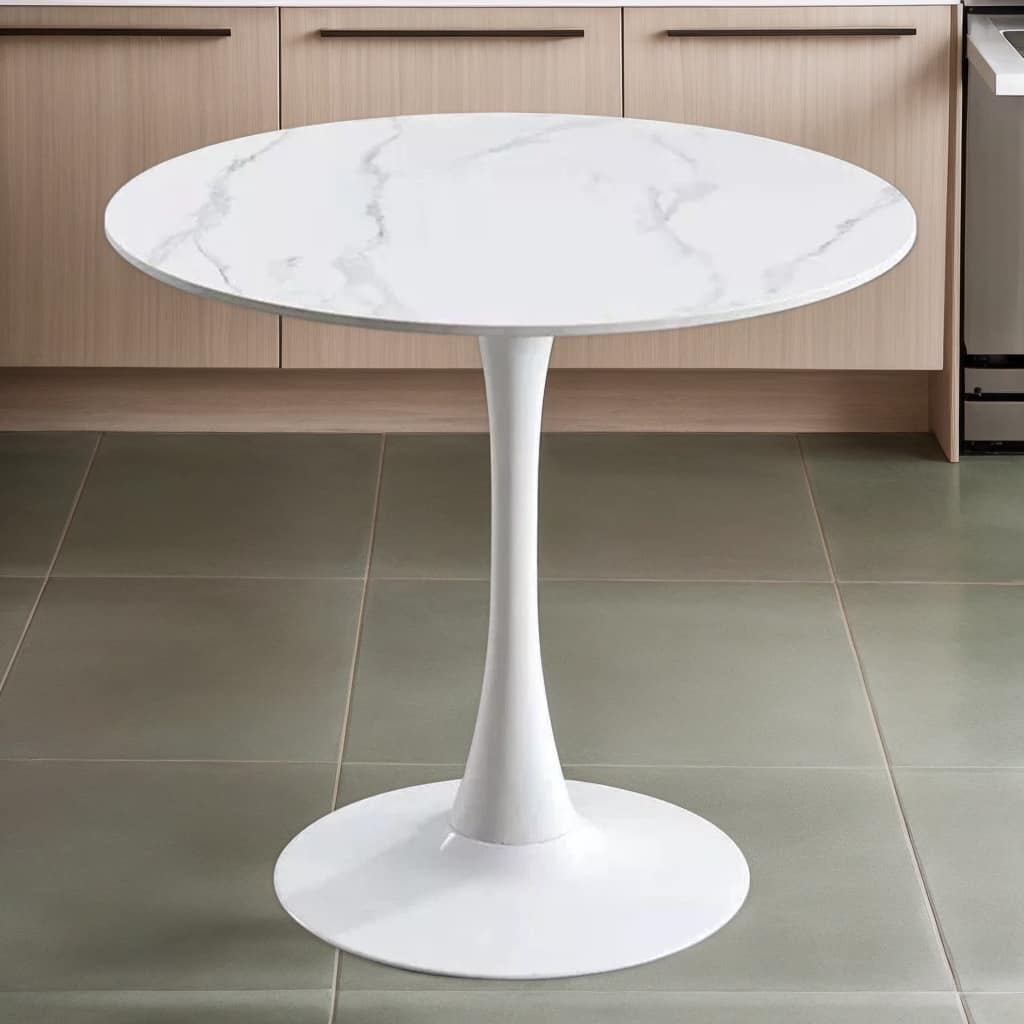 PexFix - 23.6" Minimalist Round Dining Table, Space-Saving Coffee Table for Kitchen & Living Room - White Marble
