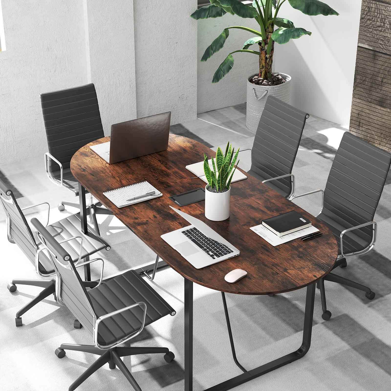 Alt View 4. Costway - Costway 71 Inches Executive Table, Oval Home Office Table with Cable Management Hole - Brown.