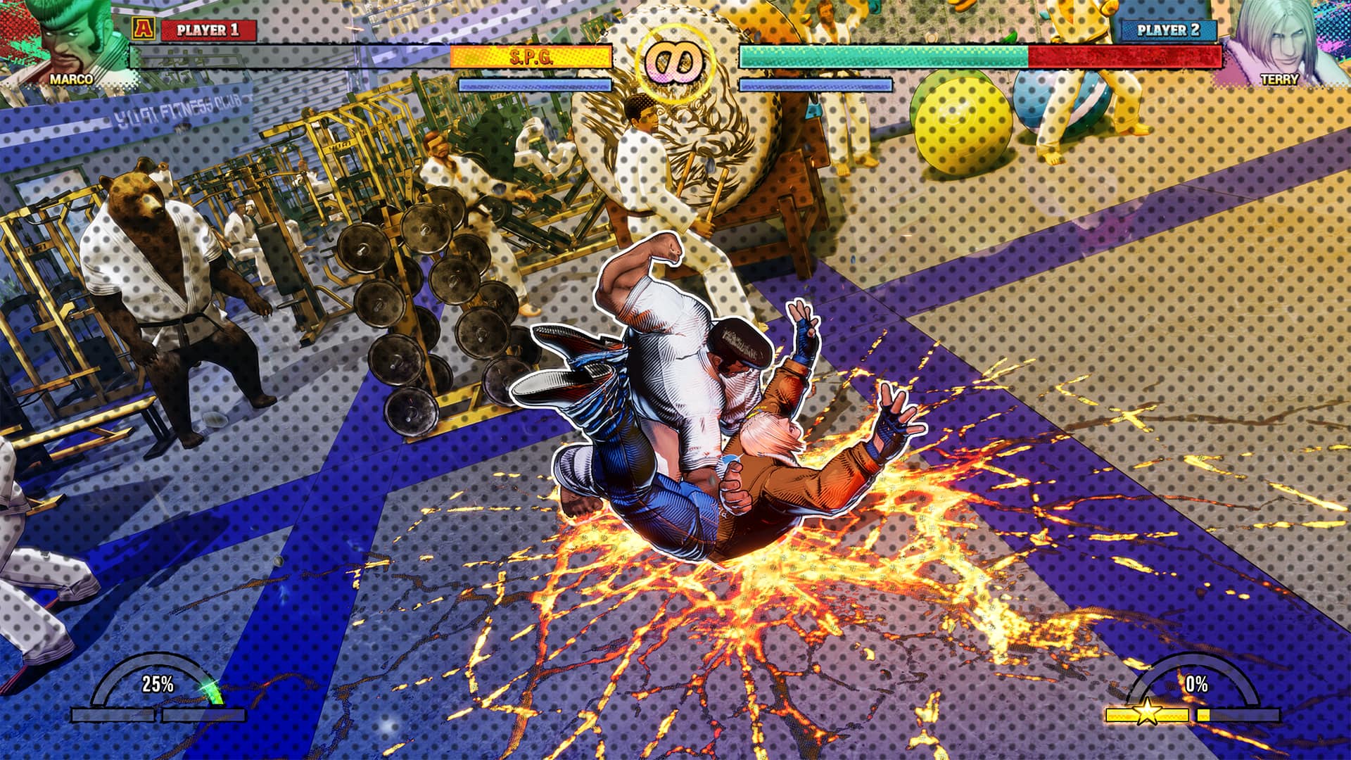 A player 1, Marco Fitness Club, has a 25% chance of winning, while player 2, Terry, has a 0% chance of winning.