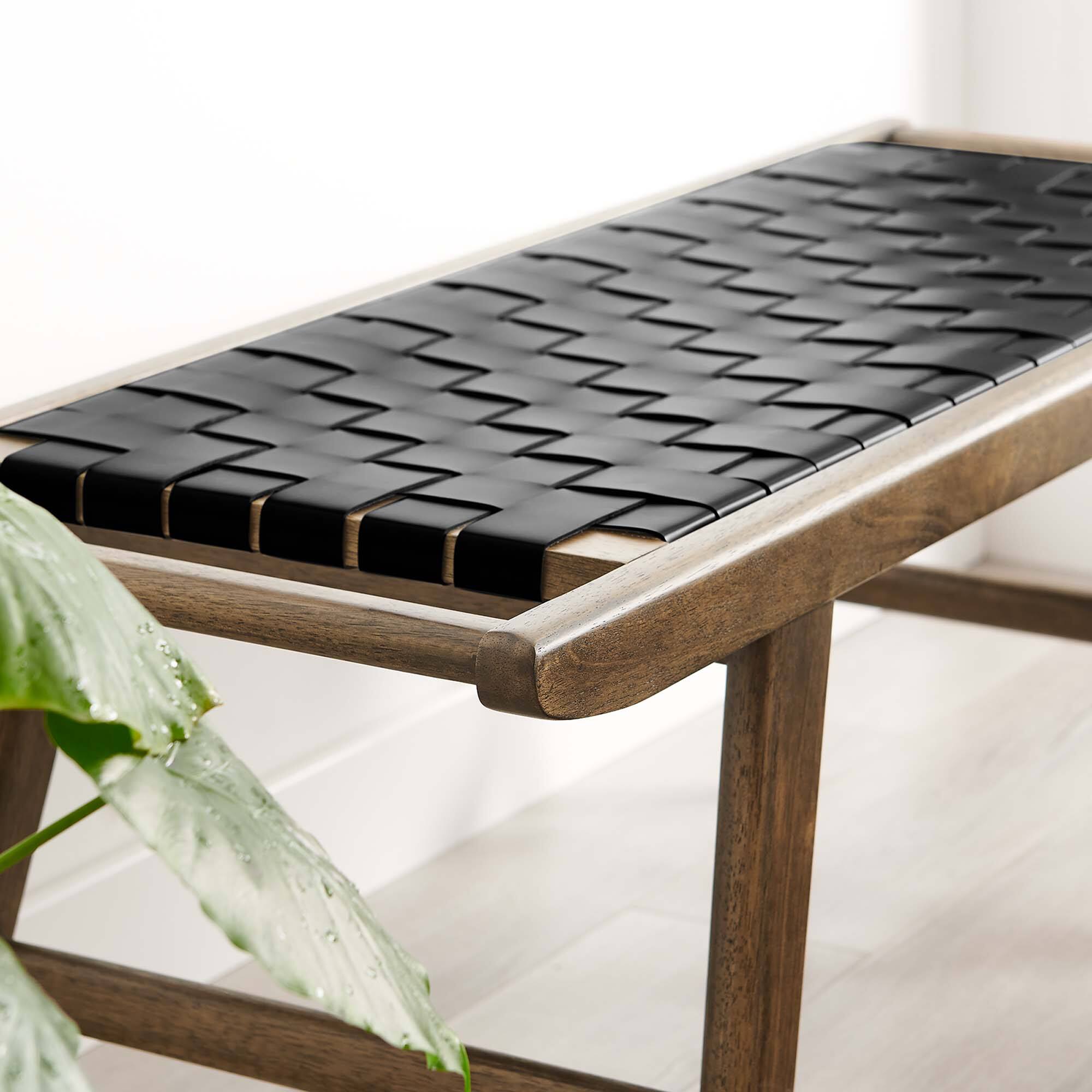 Alt View 1. Modway - Saoirse 47" Faux Leather Wood Bench by Modway - Walnut Black.