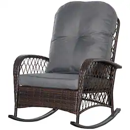 Outsunny - Porch Rocker w/ Plush Cushion - Light Gray