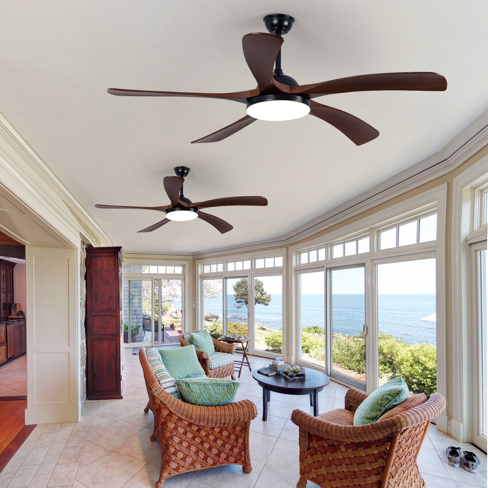 Alt View 4. Domanki - 60 Inch Ceiling Fans with Lights, 5 Reversible Blade Ceiling Fan with Light,n3-Color Light & Remote, 6-Speed DC Motor - Black.