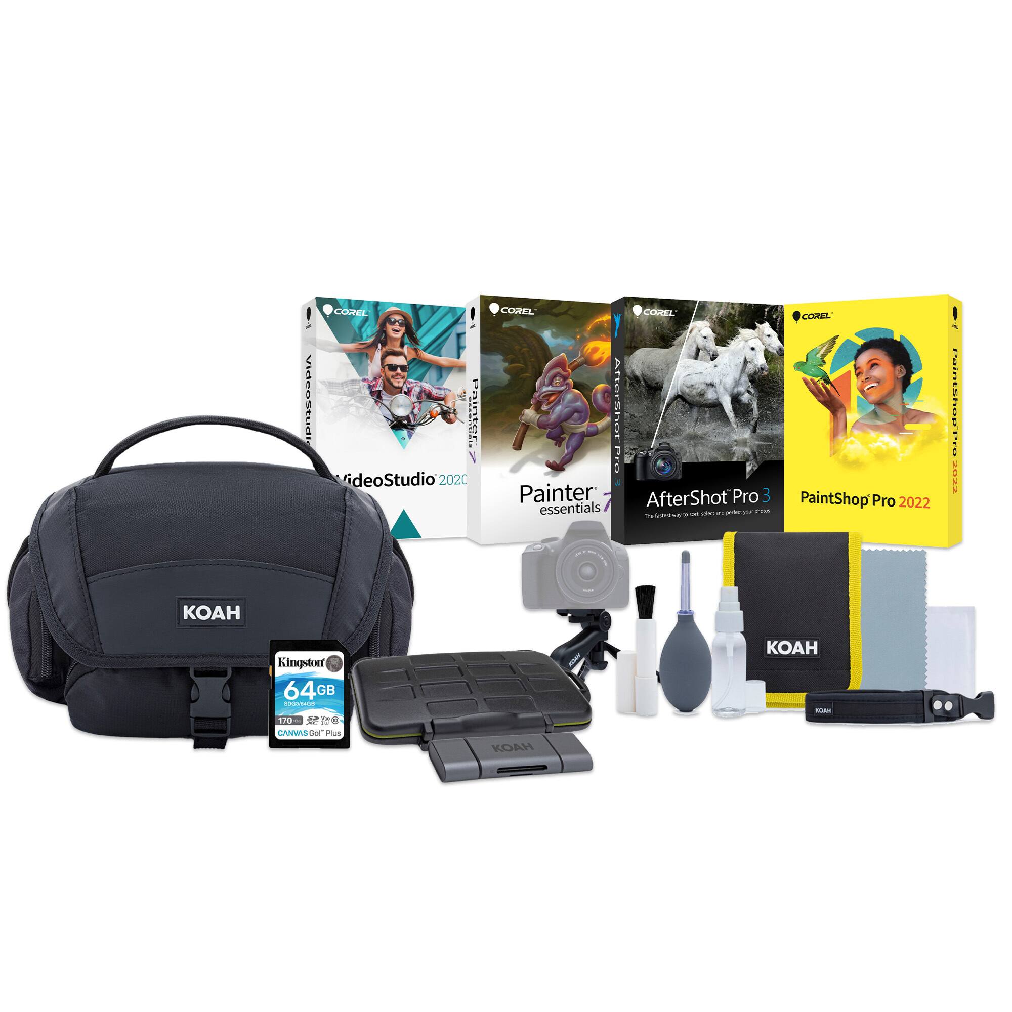 COMEL idGostian  
Y  
ideoStudio 2020  
COREL  
COREL AfterShot Pro 3 essentials  
- - - - - -  
- I -.  
COREL PaintShop Pro 2022  
Paintshop  
!  
Kingson 64GB  
GB  
- 10-  
N T Pus  
KOA
