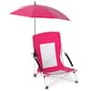 Front. Costway - Costway 1 PCS Portable Beach Umbrella Chair with Hexagonal Parasol Comfy Armrest Breathable Seat - Pink.