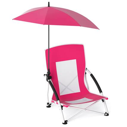 Front. Costway - Costway 1 PCS Portable Beach Umbrella Chair with Hexagonal Parasol Comfy Armrest Breathable Seat - Pink.