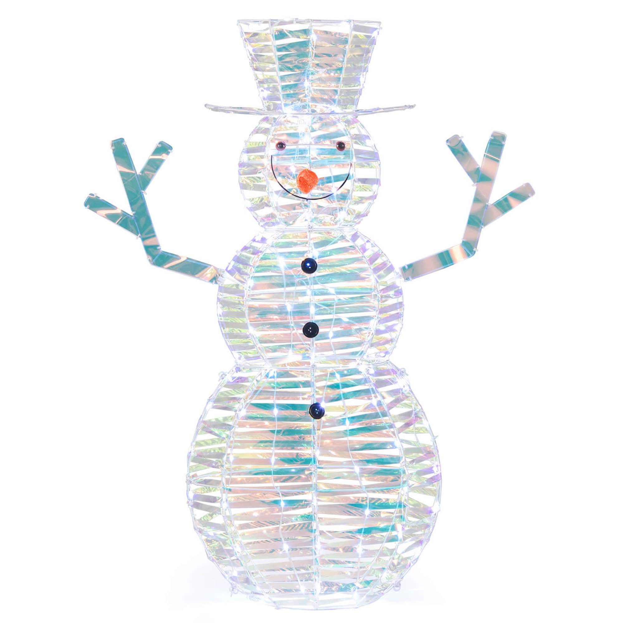 Front. Costway - Costway 4 FT Iridescent Christmas Snowman with 100 White LED Lights Ground Stakes Zip Ties - White.