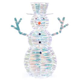Costway - 4 FT Iridescent Christmas Snowman with 100 LED Lights Ground Stakes Zip Ties - White