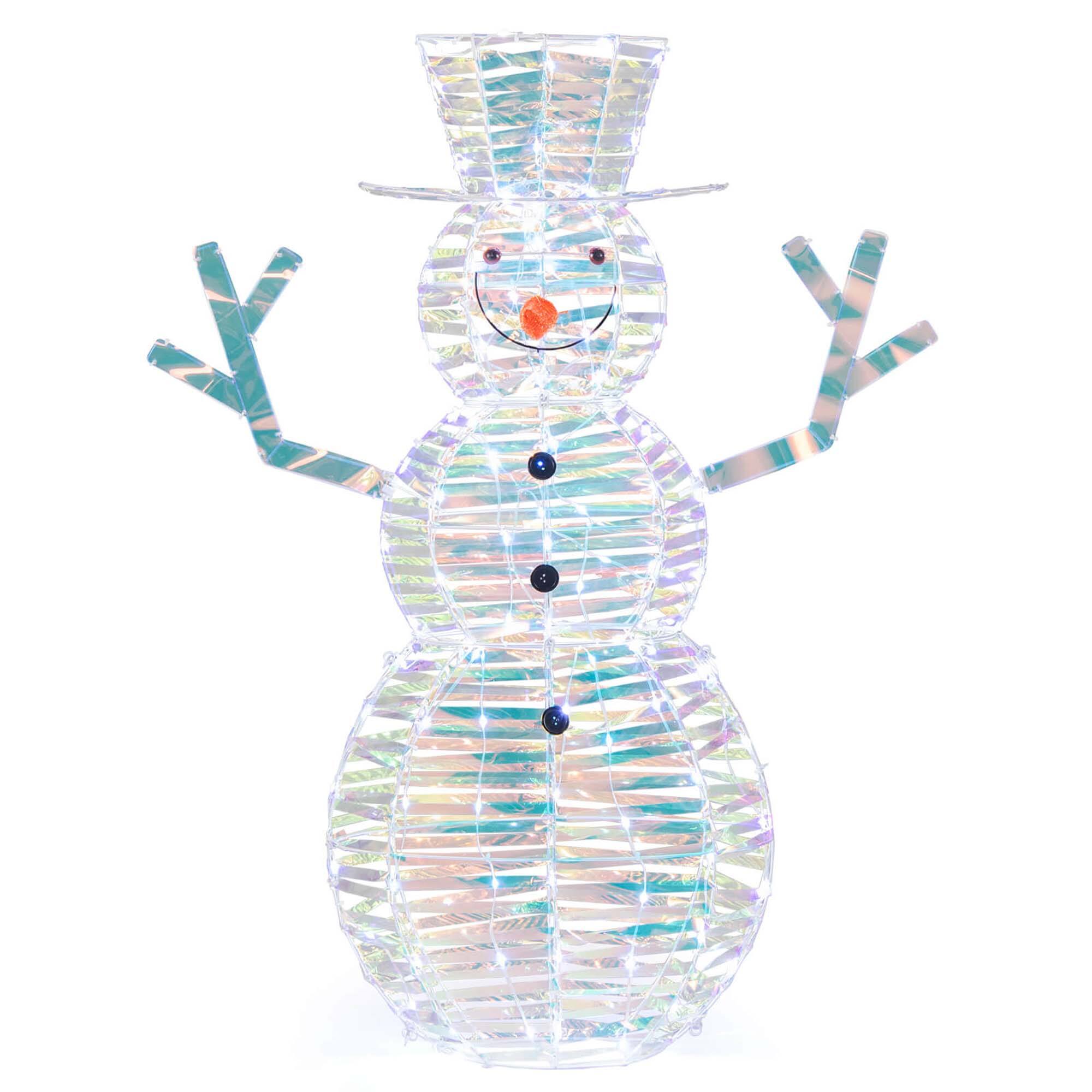Front. Costway - Costway 4 FT Iridescent Christmas Snowman with 100 White LED Lights Ground Stakes Zip Ties - White.