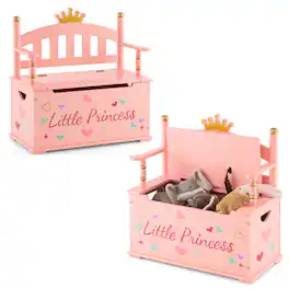 Costway - Kids Princess Wooden Bench Seat Toy Box Storage Organizer Children Playroom - Pink