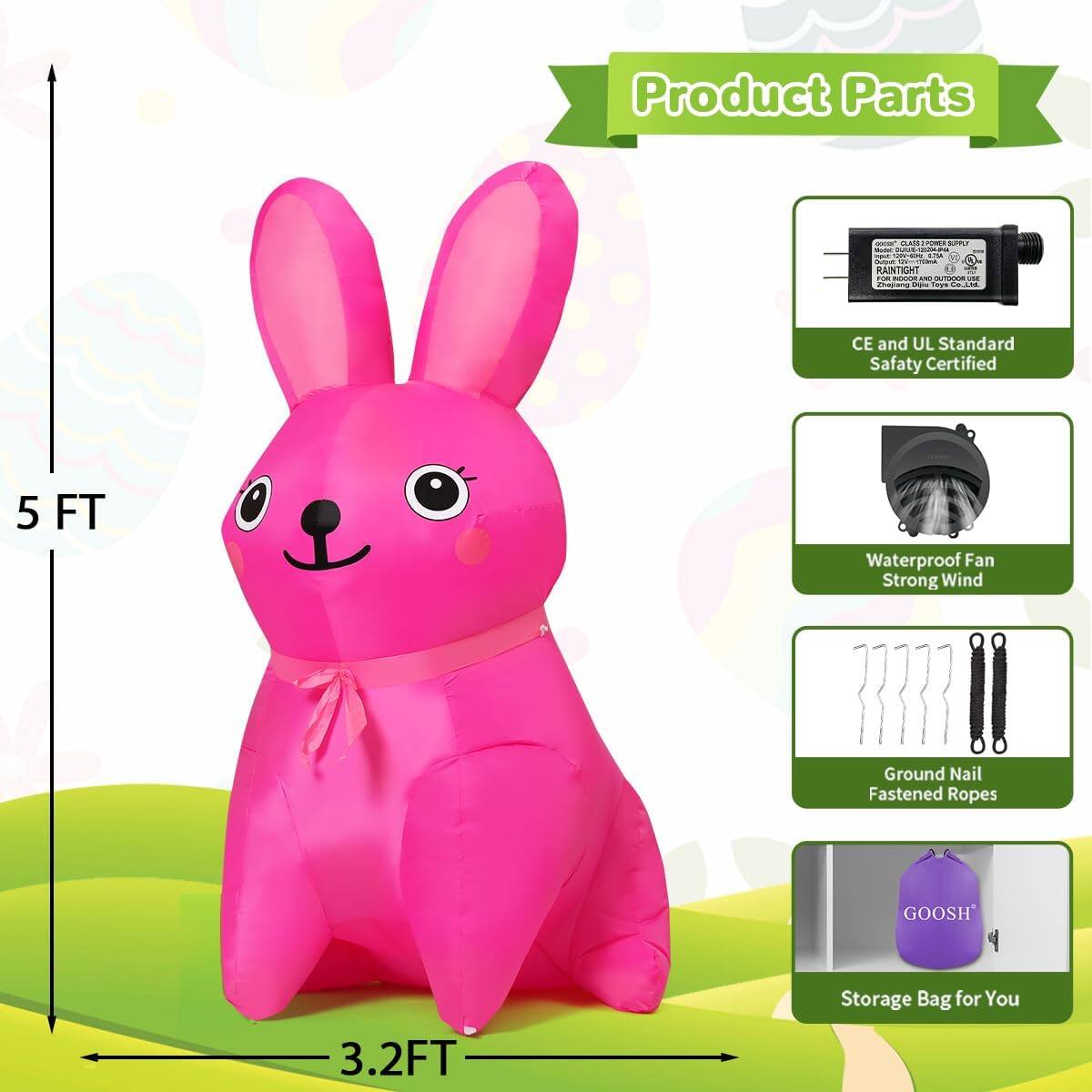 Product Parts - 1on_c AU - Pnrt - no - RAINTIGHT 1 - adia i PR - Cnpe i CE and UL Standard Safety Certified 5 FT Waterproof Fan Strong Wind Ground Nail Fastened Ropes GOOSH 3.2FT Storage Bag for You