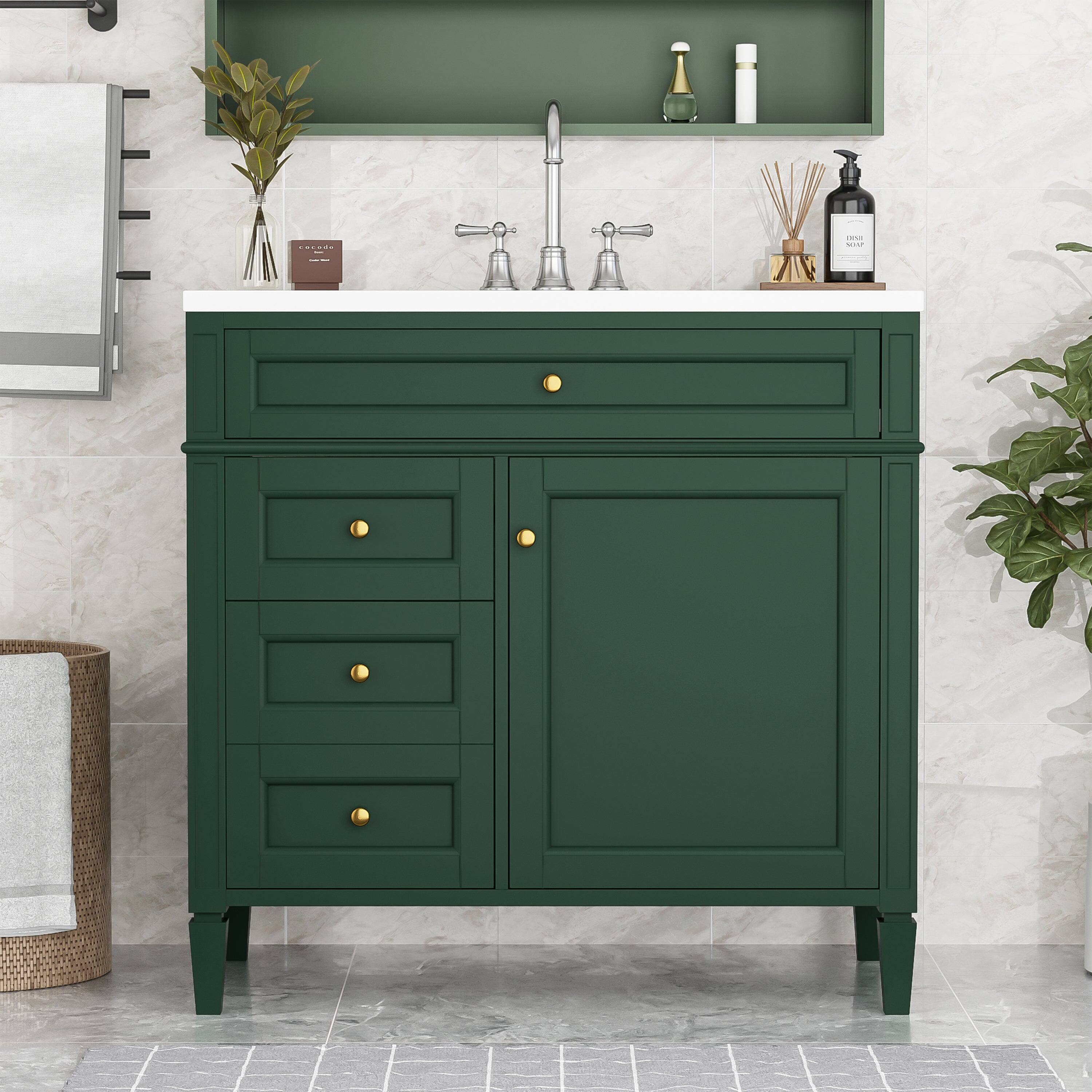 Alt View 4. Boyel Living - 36 Inch Modern Bathroom Vanity with Ceramic Sink Three Drawers Garnet Green - Green.