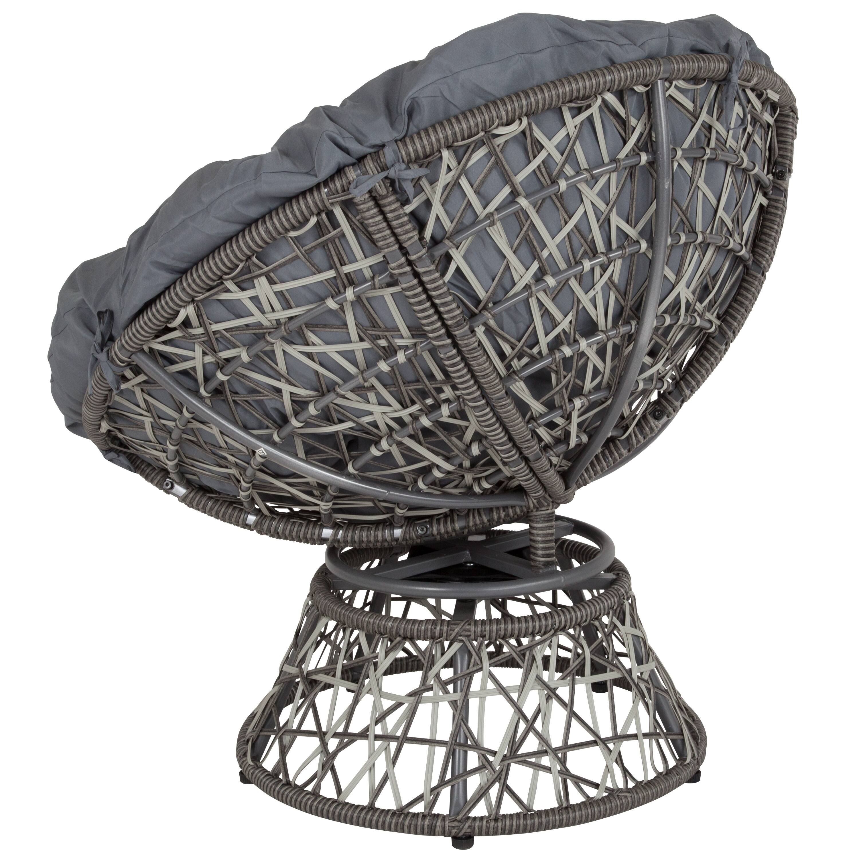 Alt View 3. Emma + Oliver - Swivel Patio Chair with Cushion - Gray Cushion/Gray Frame.