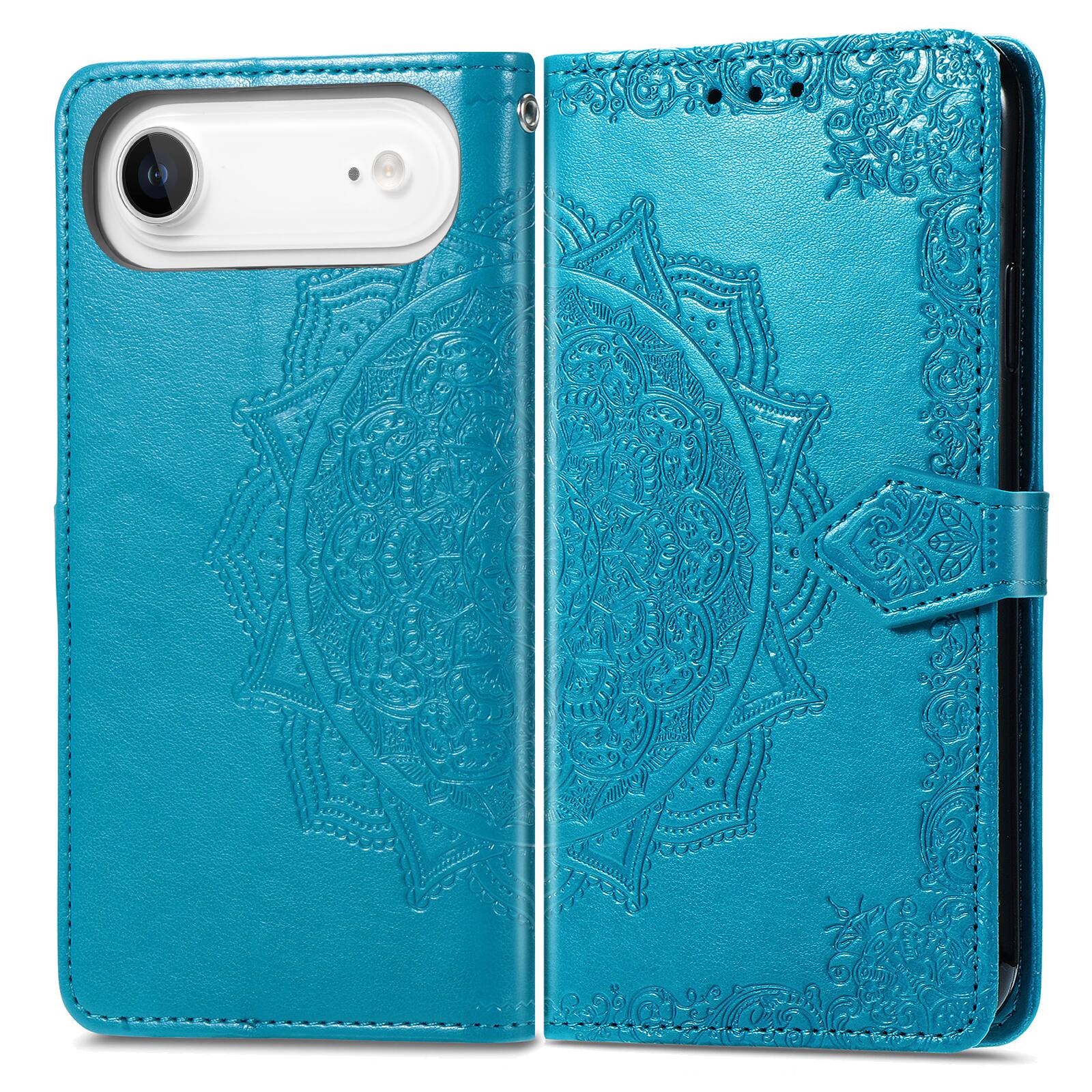 Angle. Dteck - Magnetic Wallet Case For Apple iPhone Air, Shockproof Card Slots Stand Flip Phone Protective Cover with Hand Strap - Blue.