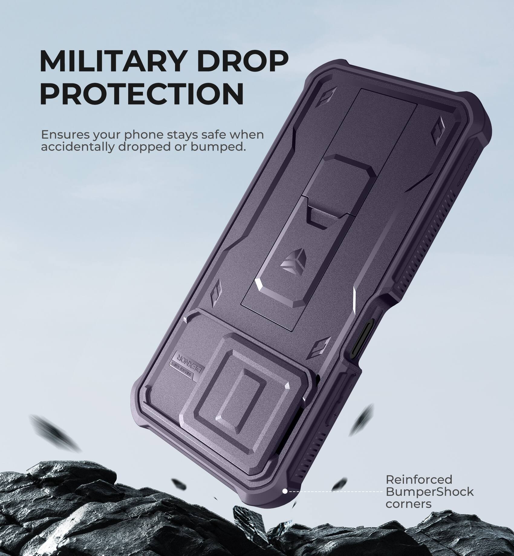 MILITARY DROP PROTECTION  
Ensures your phone stays safe when accidentally dropped or bumped.  

Reinforced BumperShock corners
