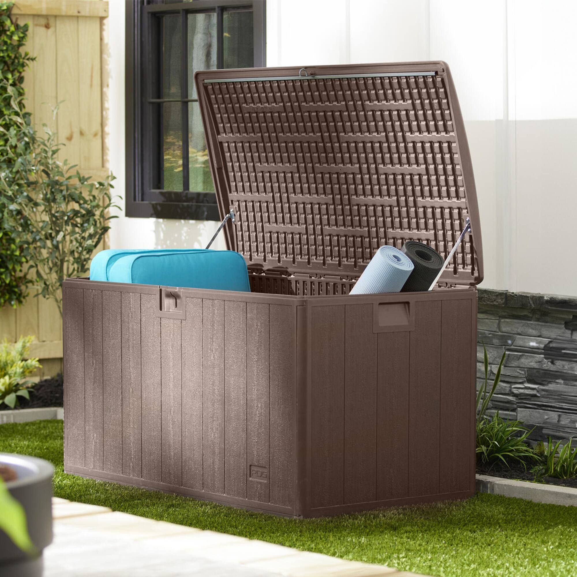 Alt View 4. Plastic Development Group - Plastic Development Group 130-Gallon Resin Outdoor Patio Storage Deck Box, Brown - Java Brown.