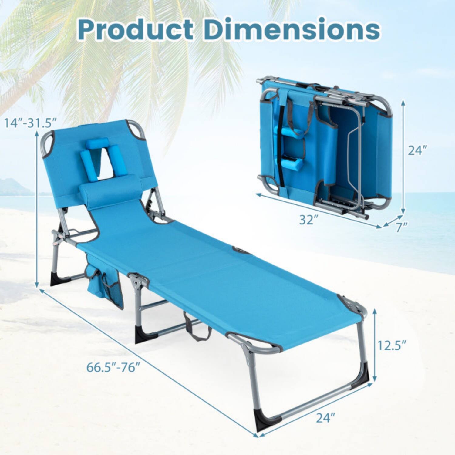 Product Dimensions:  
14"-31.5"  
24"  
32"  
7"  
66.5"-76"  
12.5"  
24"