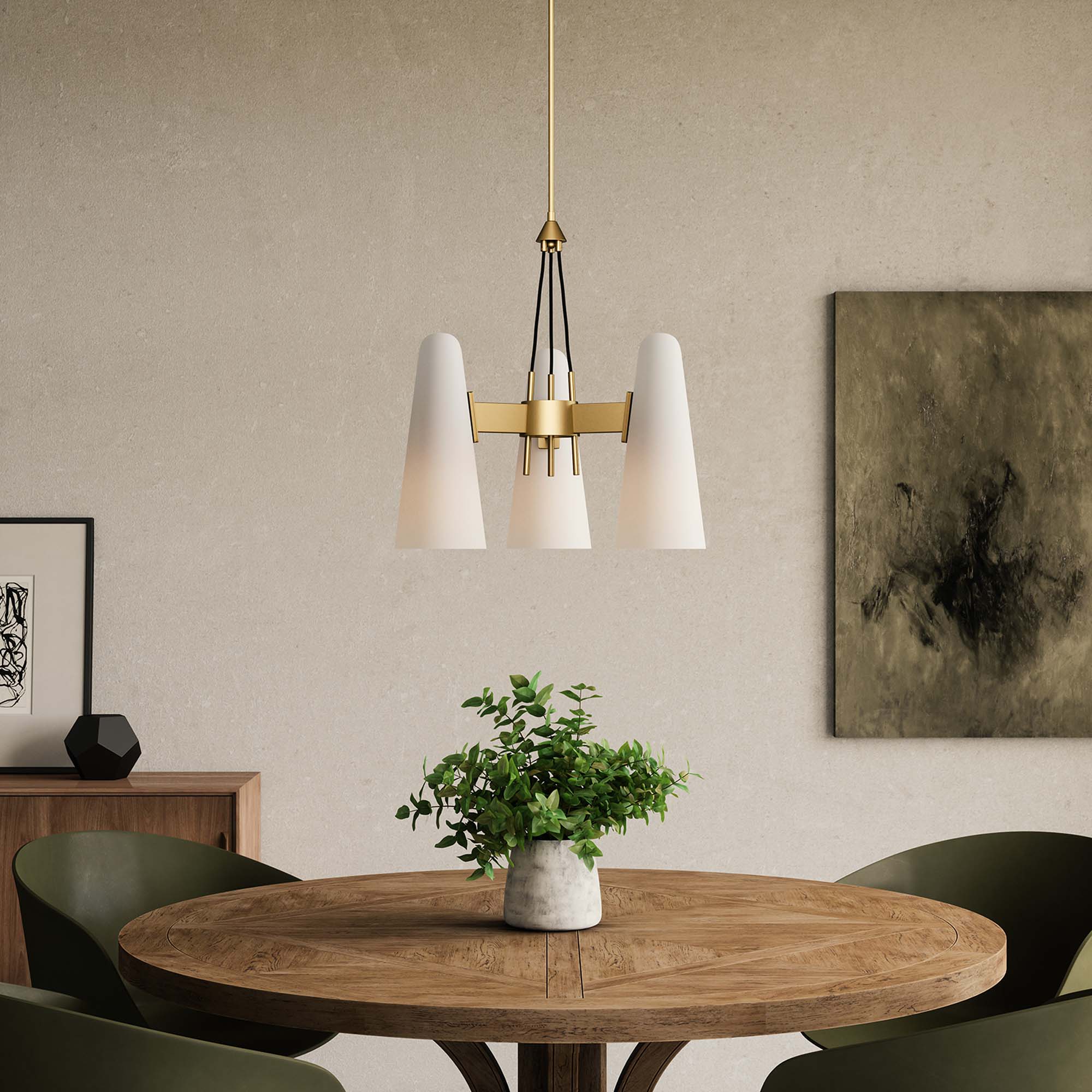 Alt View 1. Modway - Beacon 3-Light Pendant Light by Modway - Opal Satin Brass.