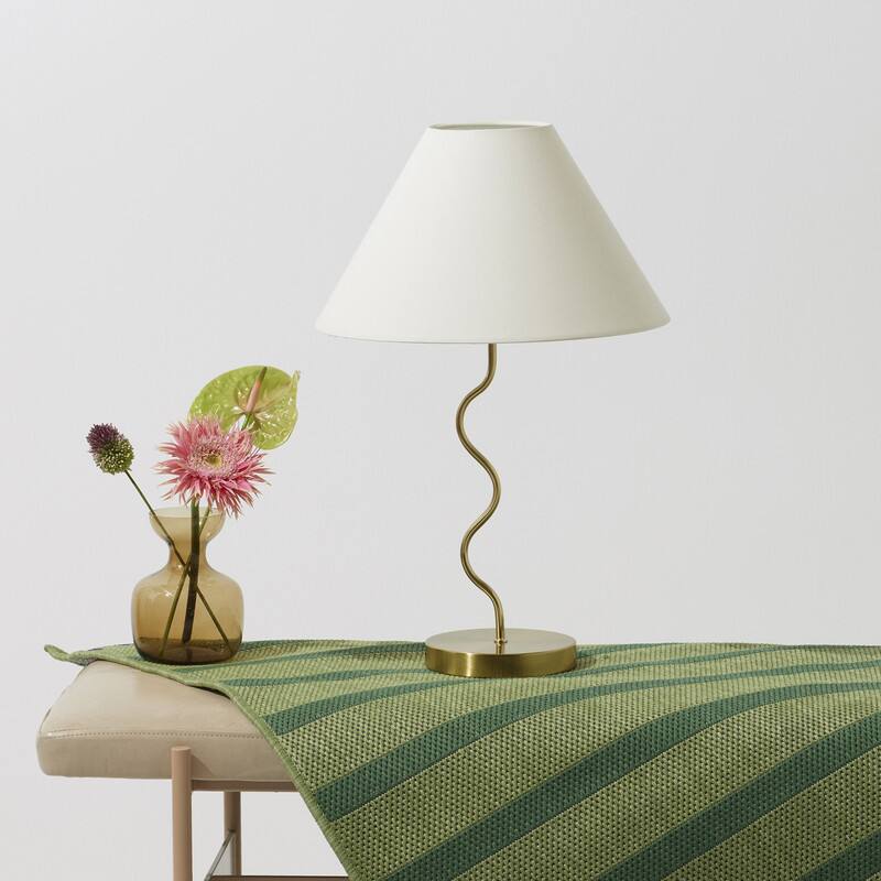 Alt View 4. Brightech - Squiggle LED Midcentury Modern Standing Dimmable Bedside Nightstand Desk Lamp with Ivory White Fabric Empire Shade - Antiqued Brass.