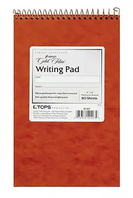 Sure, here is the corrected and grouped text:
---
**Product Name:**
- Awu Geldl Tilke Writing Pad
**Details:**
- 80 Sheets
- Fine quality heavyweight paper
- Medium ruled
- 5" x 8"
**Brand:**
- TOPS PRODUCTS
**Barcode:**
- 743 70307
**Additional Information:**
- Nicely personalized for real estate use
- Fine quality heavyweight paper
**Company Information:**
- TOPS Products, Inc.
- 1001 N. Main St., Suite 200
- Naperville, IL 60563
- © 2001 TOPS Products, Inc.
- Made in USA
- TOPS Products, Inc. is a registered trademark of TOPS Products, Inc.
- www.topsproducts.com
---