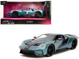 2017 Ford GT Stripes "Pink Slips" Series 1/24 Diecast Model Car by Jada - Blue Metallic With Pink And Black