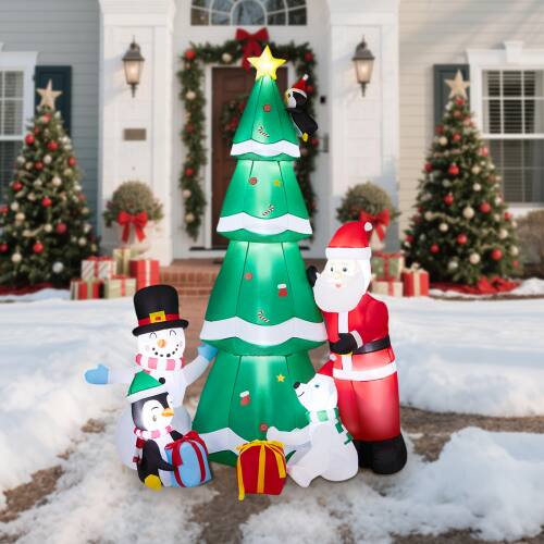 Alt View 5. Winado - 7.5FT Christmas Inflatable Christmas Tree with Santa, Snowman with Built-in Lights for Outdoor Holiday Party Decoration - Multicolor.