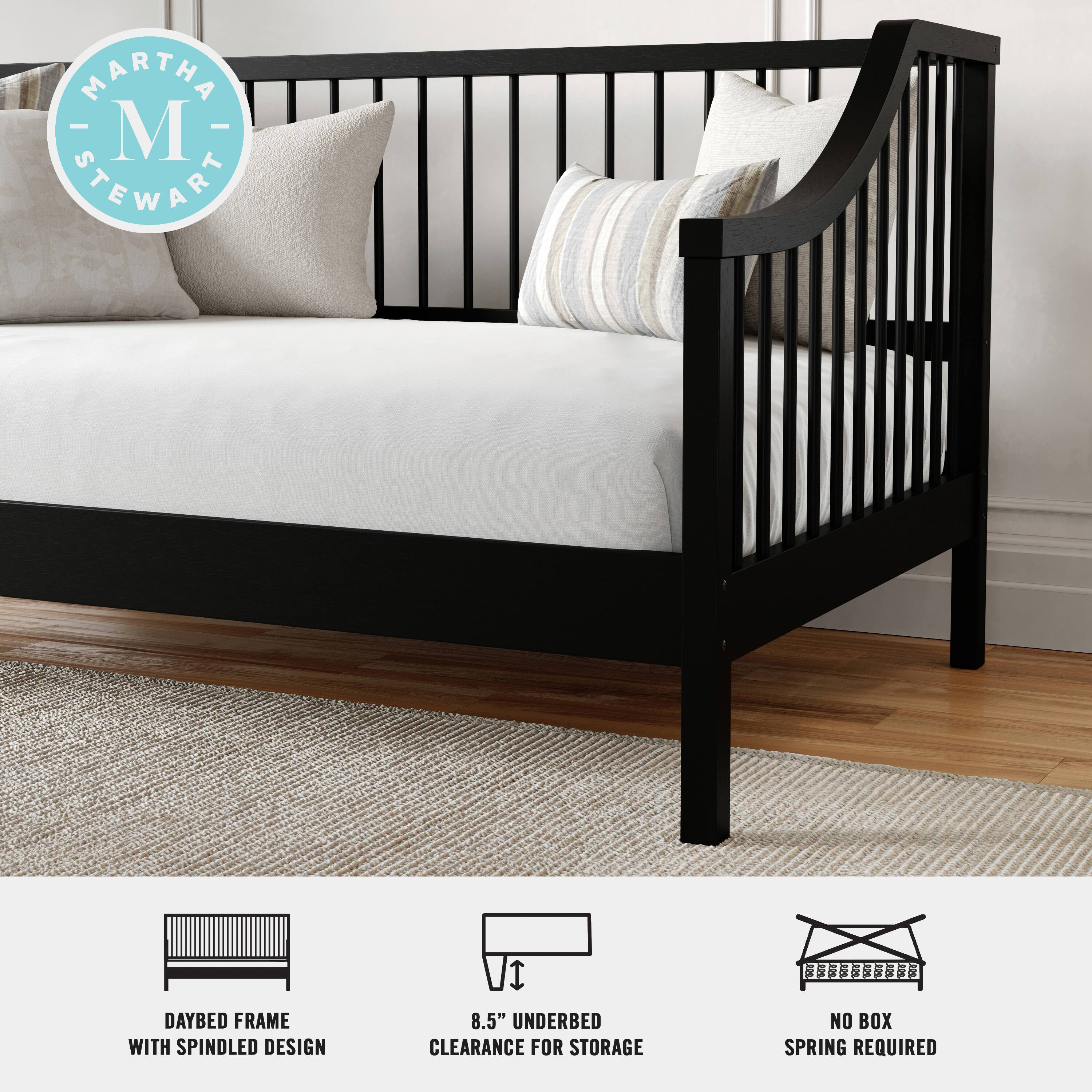 MARTHA STEWART DAYBED FRAME WITH SPINDLED DESIGN 8.5" UNDERBED CLEARANCE FOR STORAGE NO BOX SPRING REQUIRED