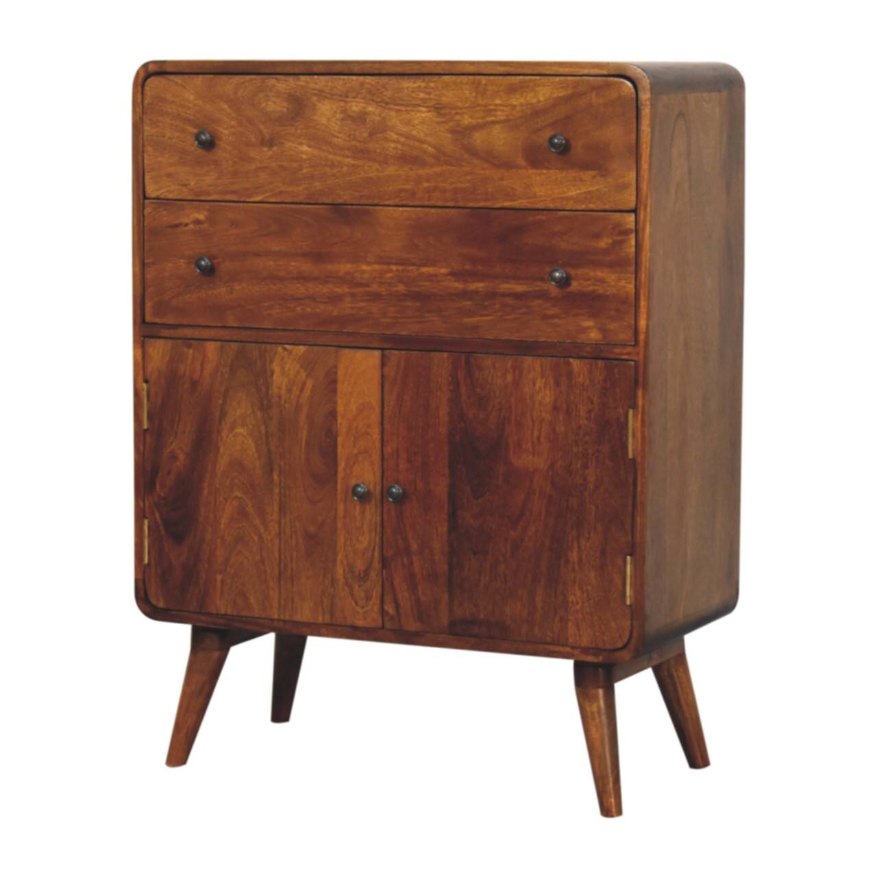 Left. Artisan Furniture - Artisan Furniture Solid Wood Curved Nordic Charm Cabinet, 2 Drawers, 2 Doors, Dark Brown - Dark Brown.